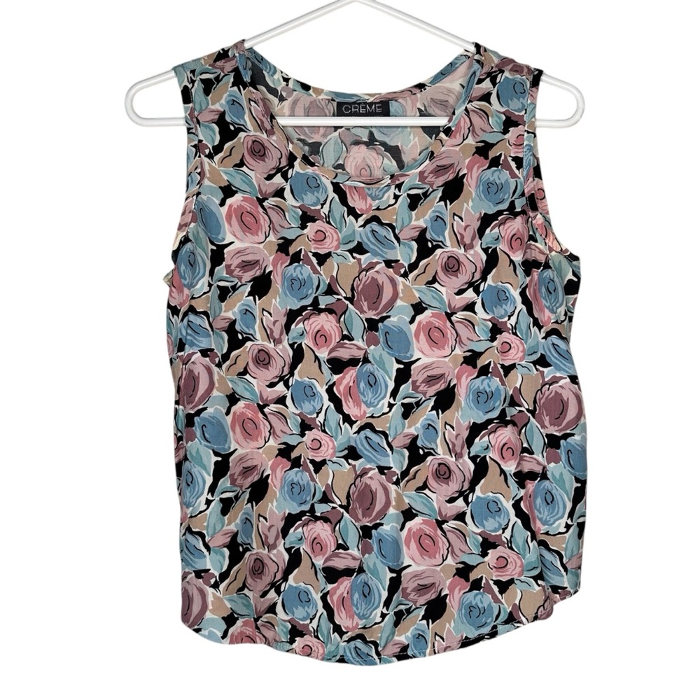 Creme Womens Round Neck Floral Top size Small